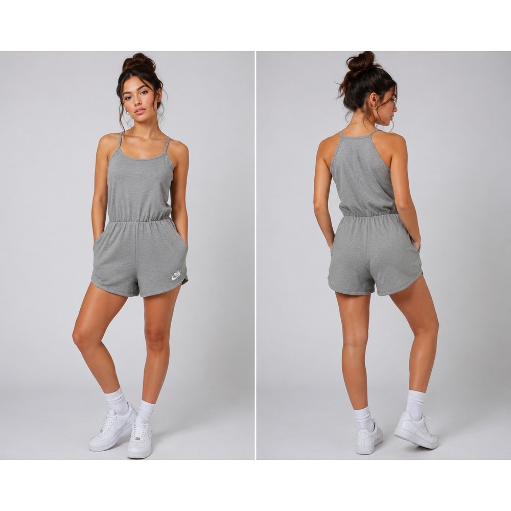 Nike y2k romper jumpsuit gym sportswear shorts spaghetti strap top gray large